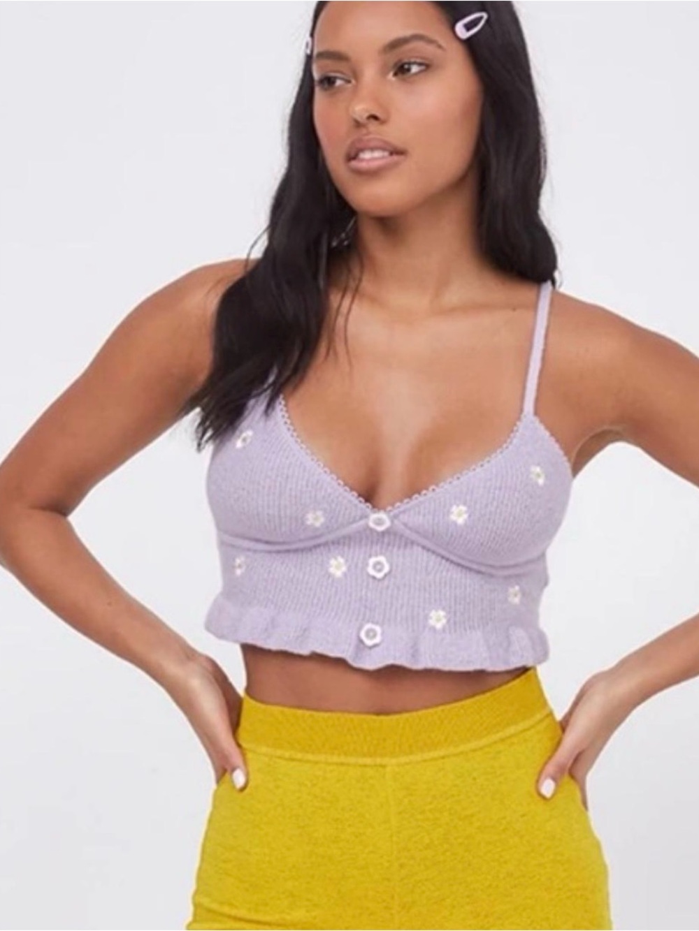 For Love & Lemons Lavender daisy knit cami top